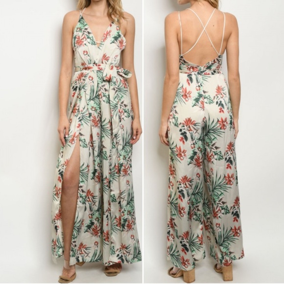 Trend Setter Diva Boutique Pants - CREAM FLORAL JUMPSUIT